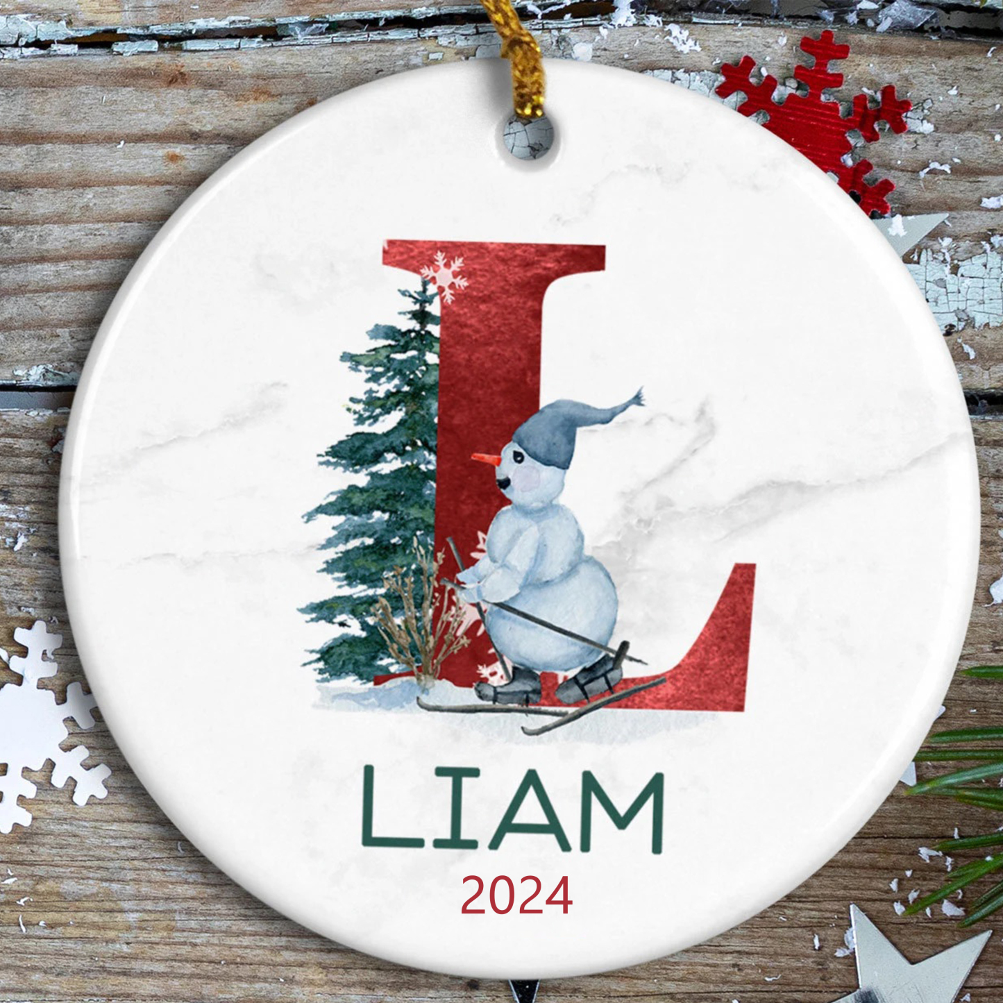 Personalized Christmas Snowman Monogram Ornaments Decoration | MCGift3609