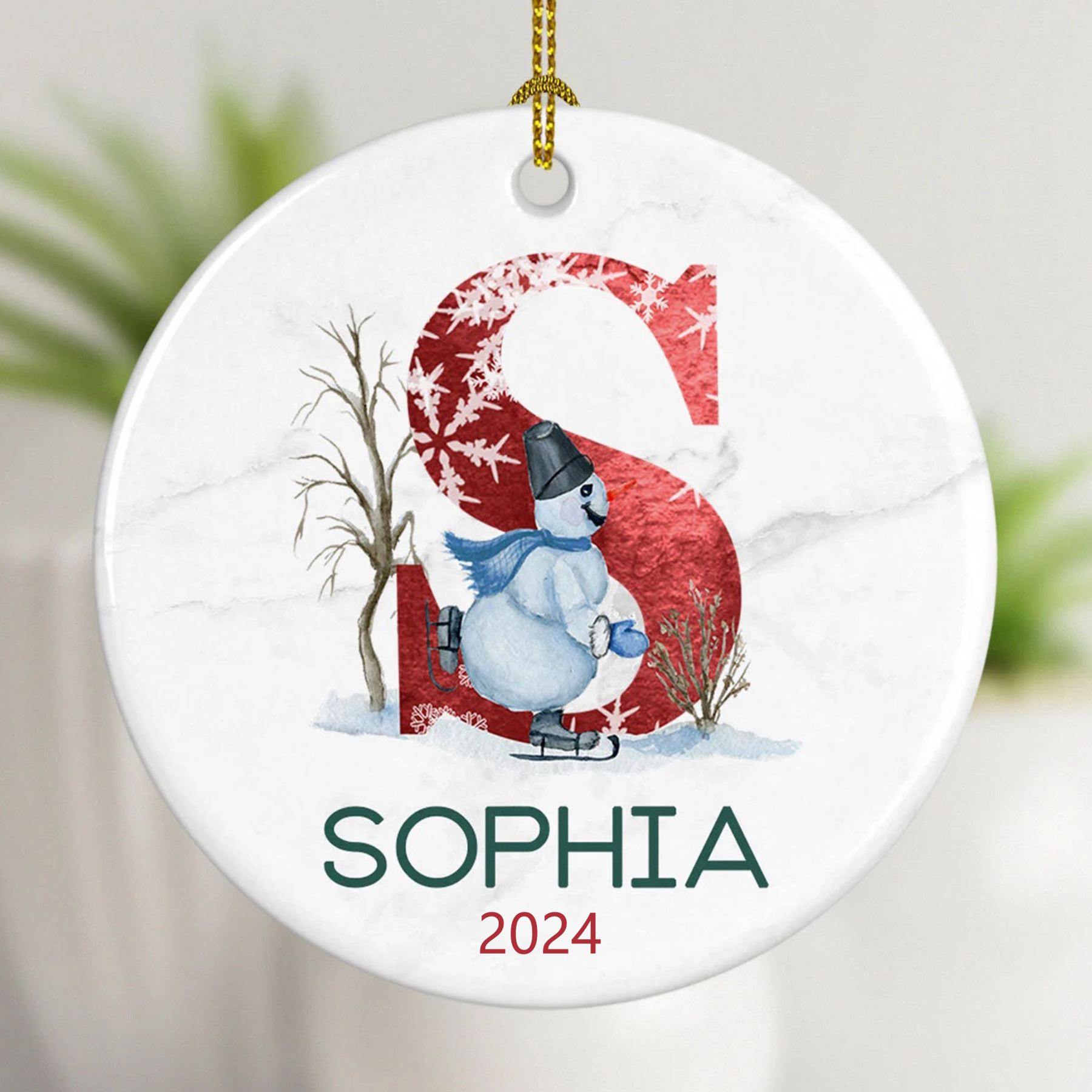 Personalized Christmas Snowman Monogram Ornaments Decoration | MCGift3609