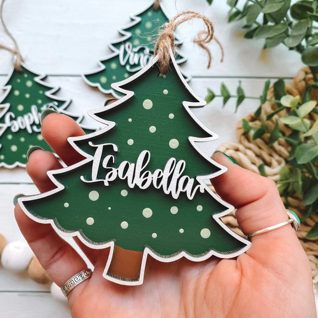 Personalized Colorful Christmas Tree Wood Ornament | MCGift69