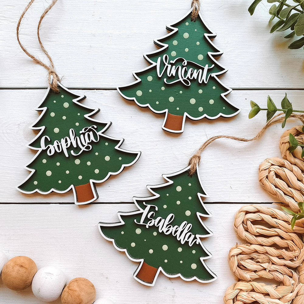 Personalized Colorful Christmas Tree Wood Ornament | MCGift69