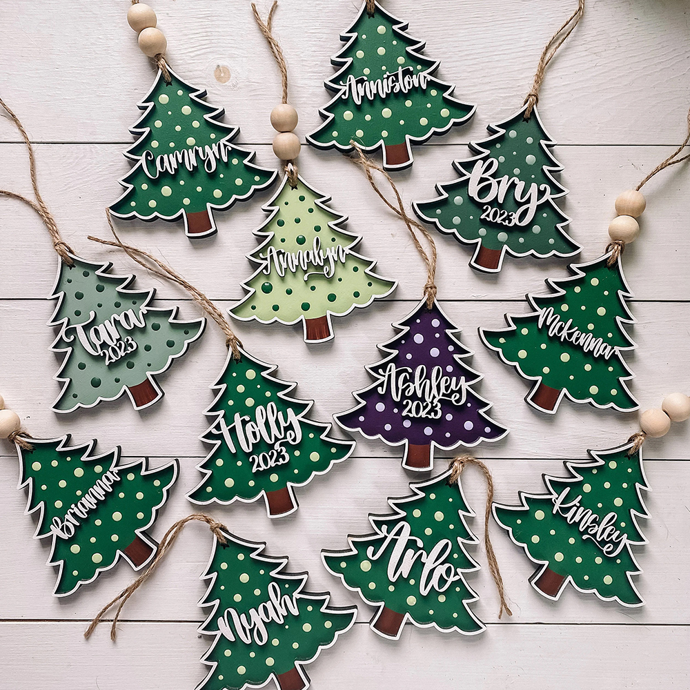 Personalized Colorful Christmas Tree Wood Ornament | MCGift69