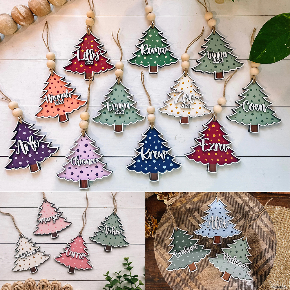 Personalized Colorful Christmas Tree Wood Ornament | MCGift69