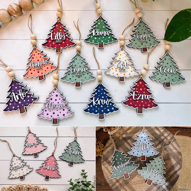 Personalized Colorful Christmas Tree Wood Ornament | MCGift69
