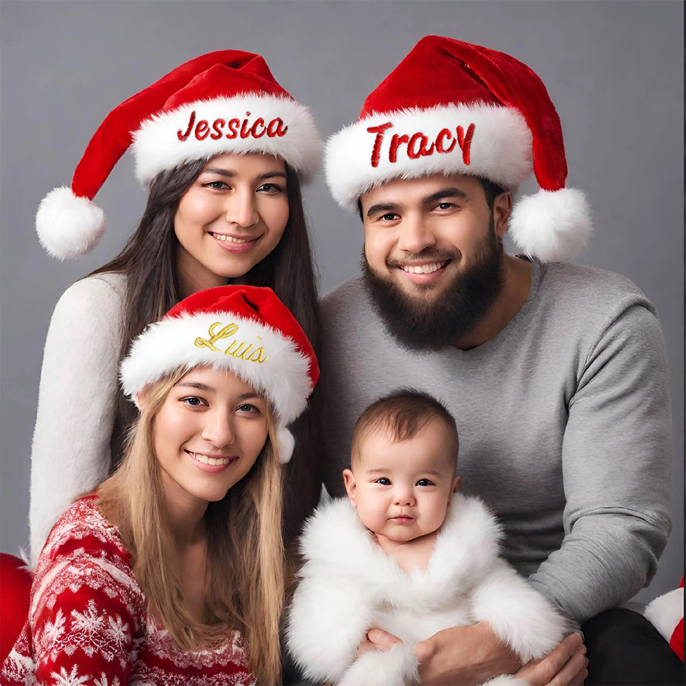 Personalized Embroidery Plush Christmas Santa Hat For Kid & Adult | MCGift100