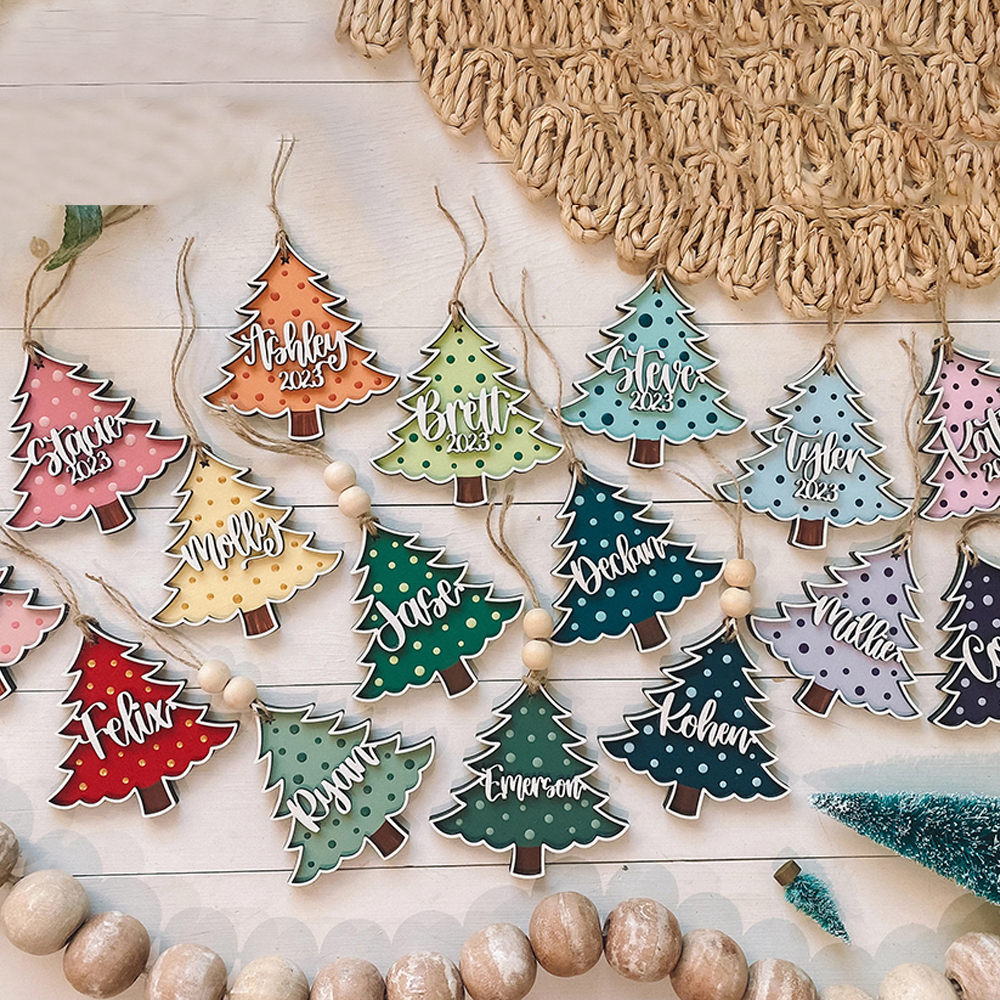 Personalized Colorful Christmas Tree Wood Ornament | MCGift69