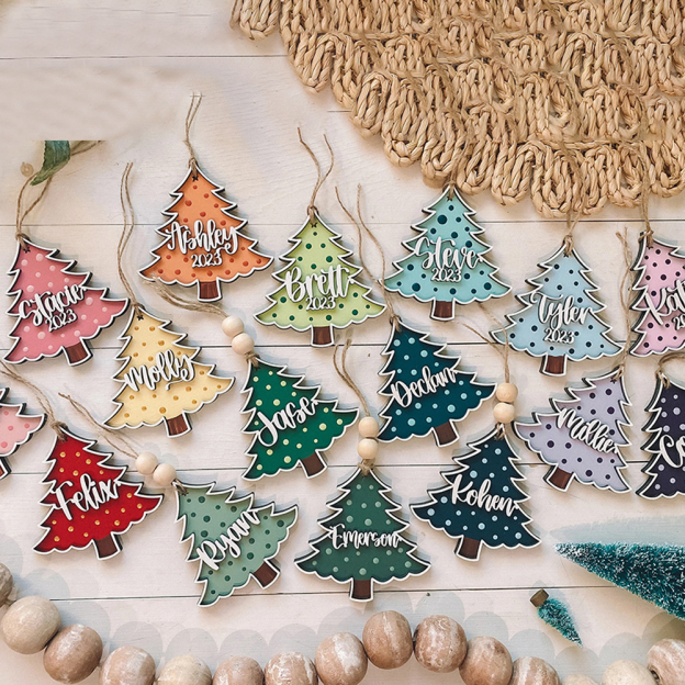 Personalized Colorful Christmas Tree Wood Ornament | MCGift69