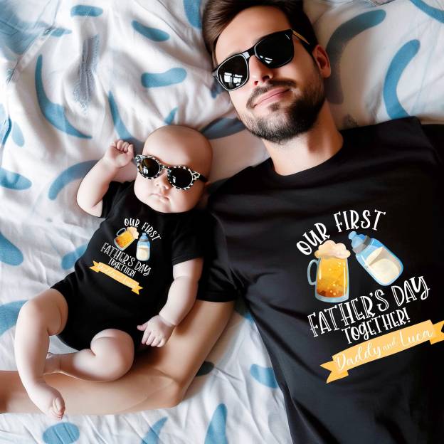 Personalized First Father's Day Daddy and Baby Outfit | CWFamily64