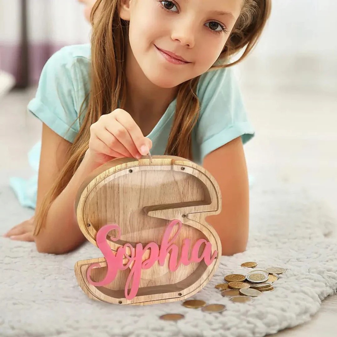 Personalized Kid Wood Letter Money Boxes with Acrylic Name | CWToy91