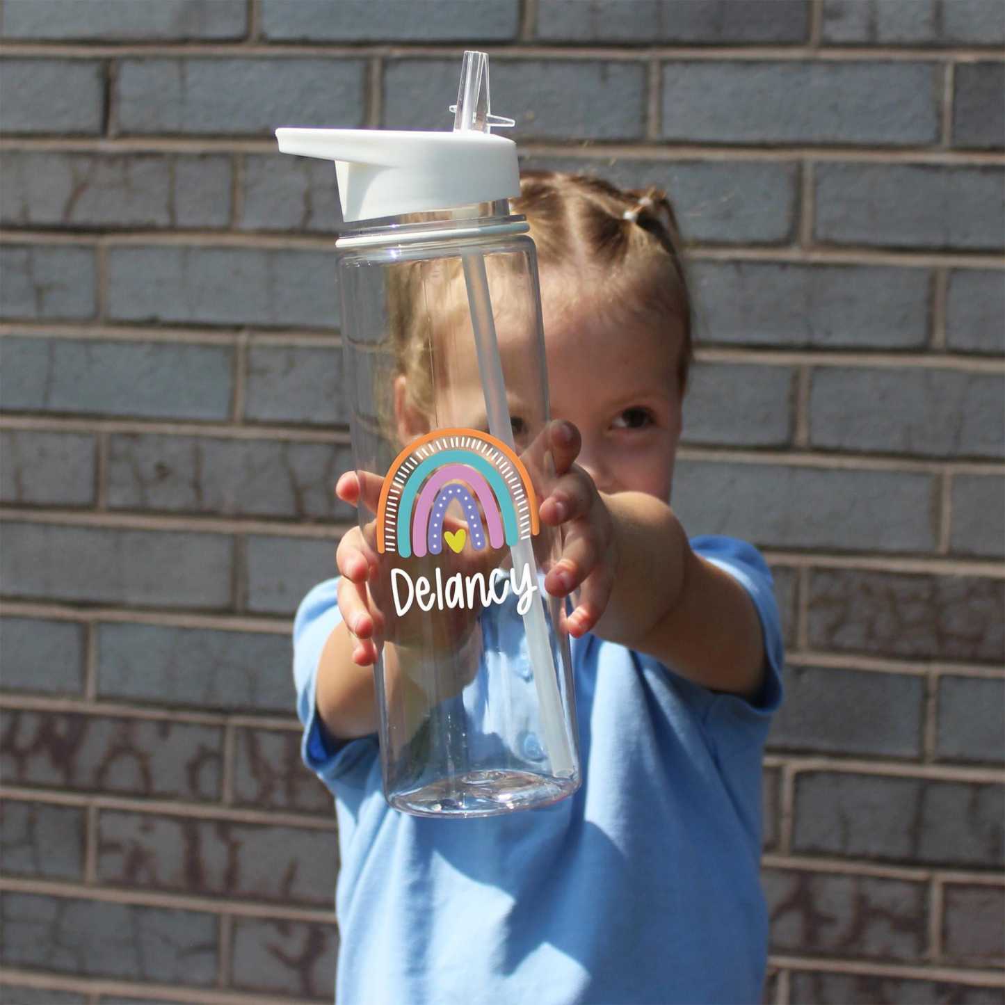 Personalised Kid Rainbow BPA Free 17oz Flip Straw Bottles | YouBottle100
