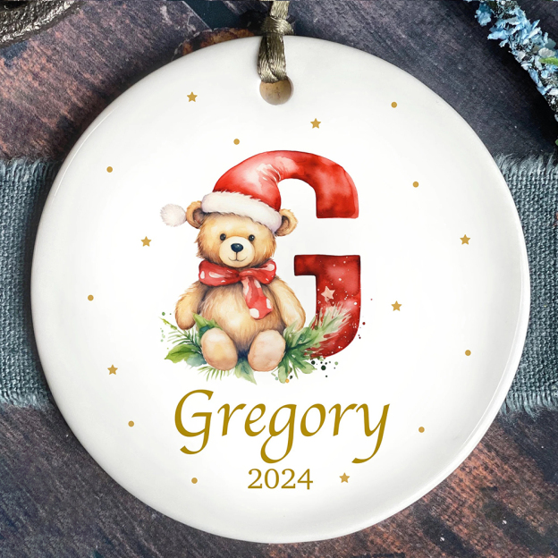 Personalized Christmas Teddy Bear Monogram Ornaments Decoration | MCGift5712