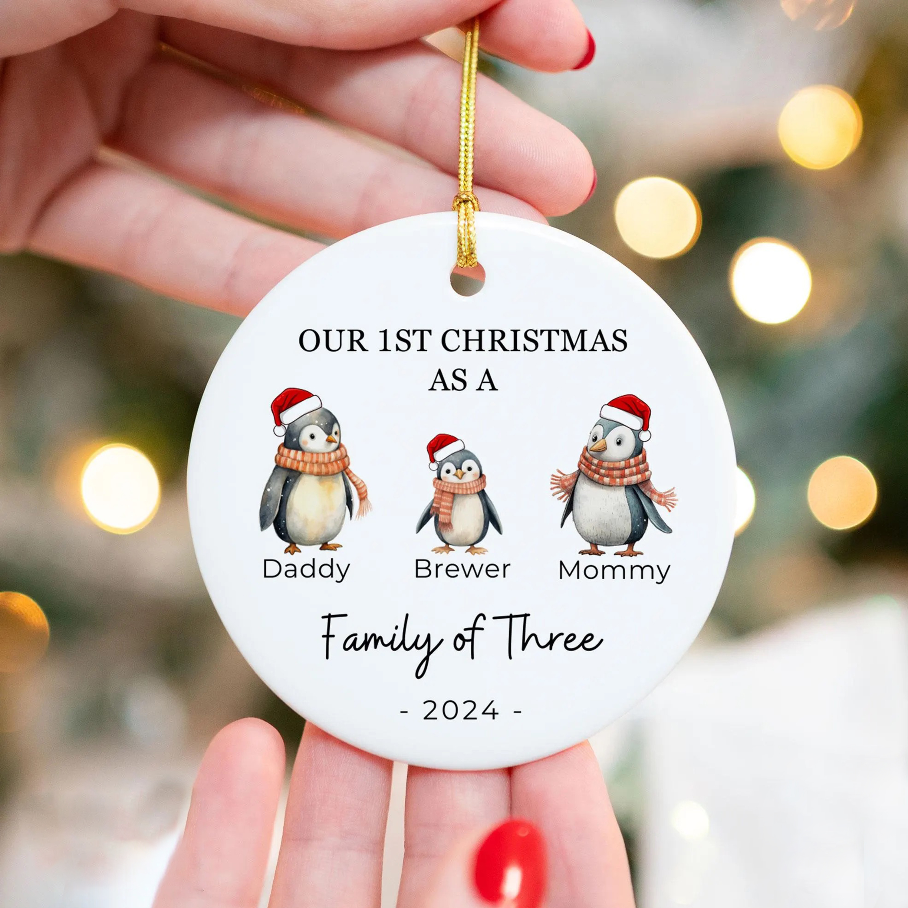 Personalized Christmas Lovely Penguin Family Name Ornaments Decoration | MCGift5713