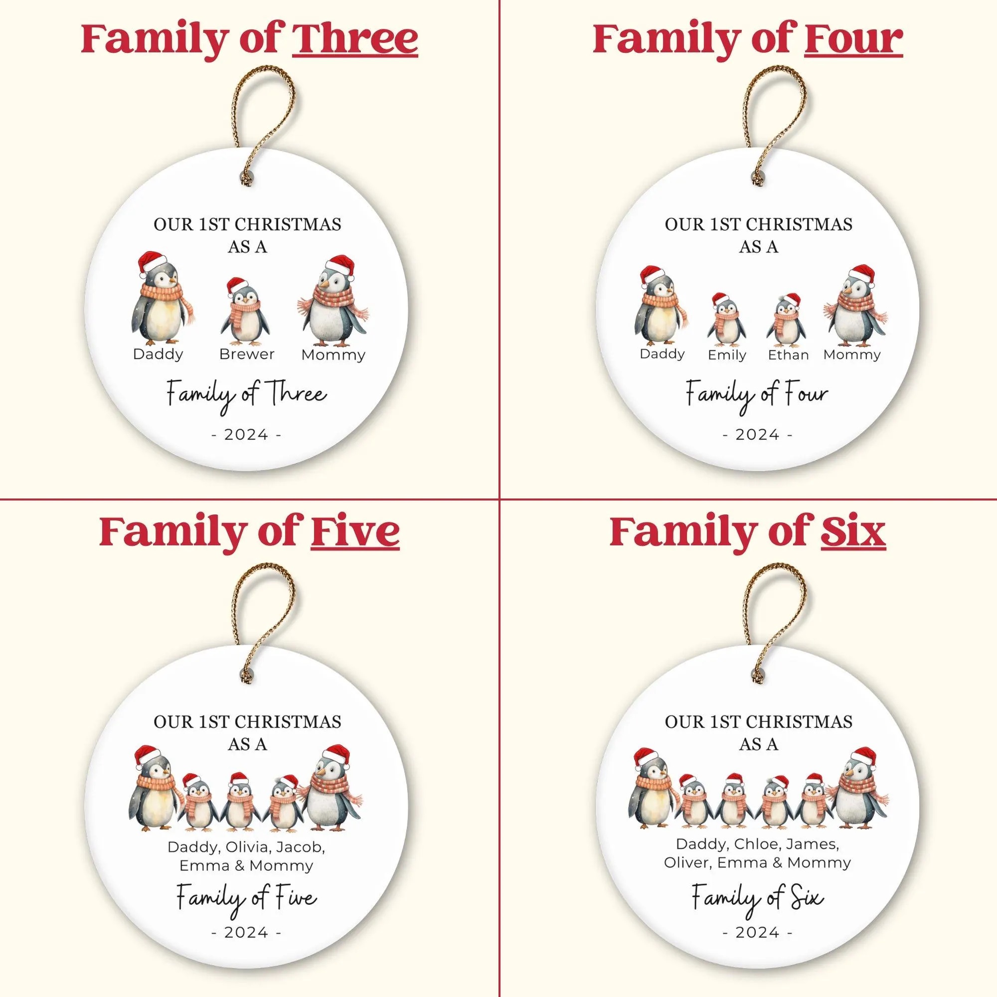 Personalized Christmas Lovely Penguin Family Name Ornaments Decoration | MCGift5713