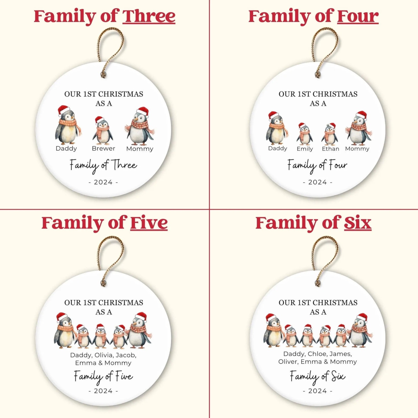 Personalized Christmas Lovely Penguin Family Name Ornaments Decoration | MCGift5713