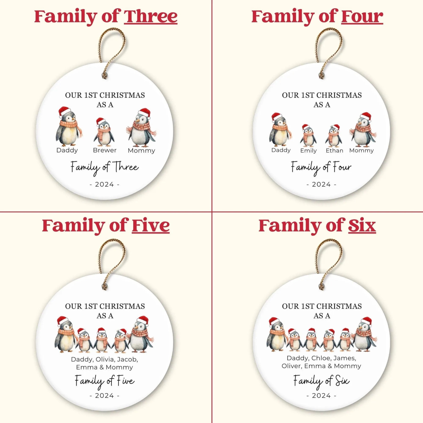 Personalized Christmas Lovely Penguin Family Name Ornaments Decoration | MCGift5713