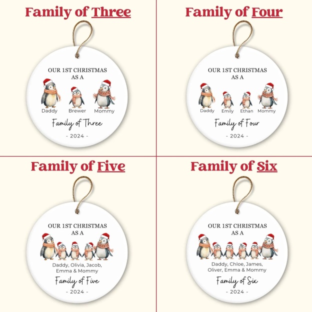 Personalized Christmas Lovely Penguin Family Name Ornaments Decoration | MCGift5713