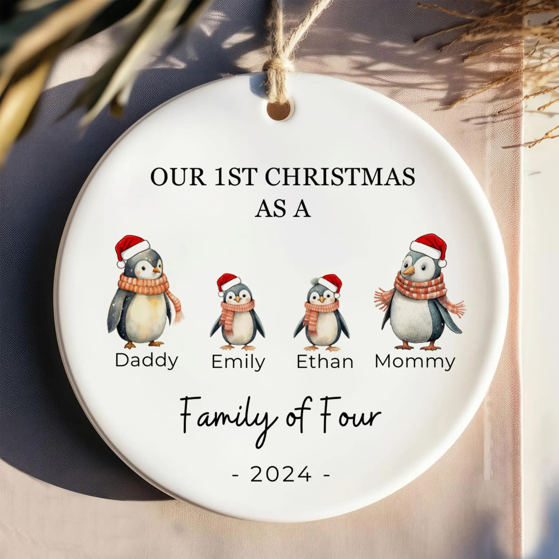 Personalized Christmas Lovely Penguin Family Name Ornaments Decoration | MCGift5713