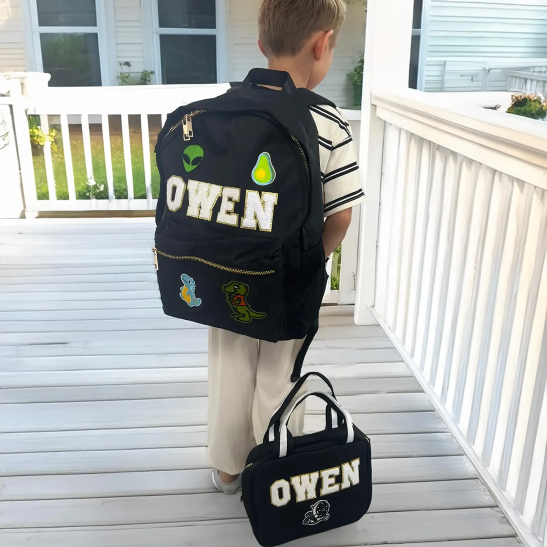 Personalized Chenille Letters Patch Kids Lunch Bag