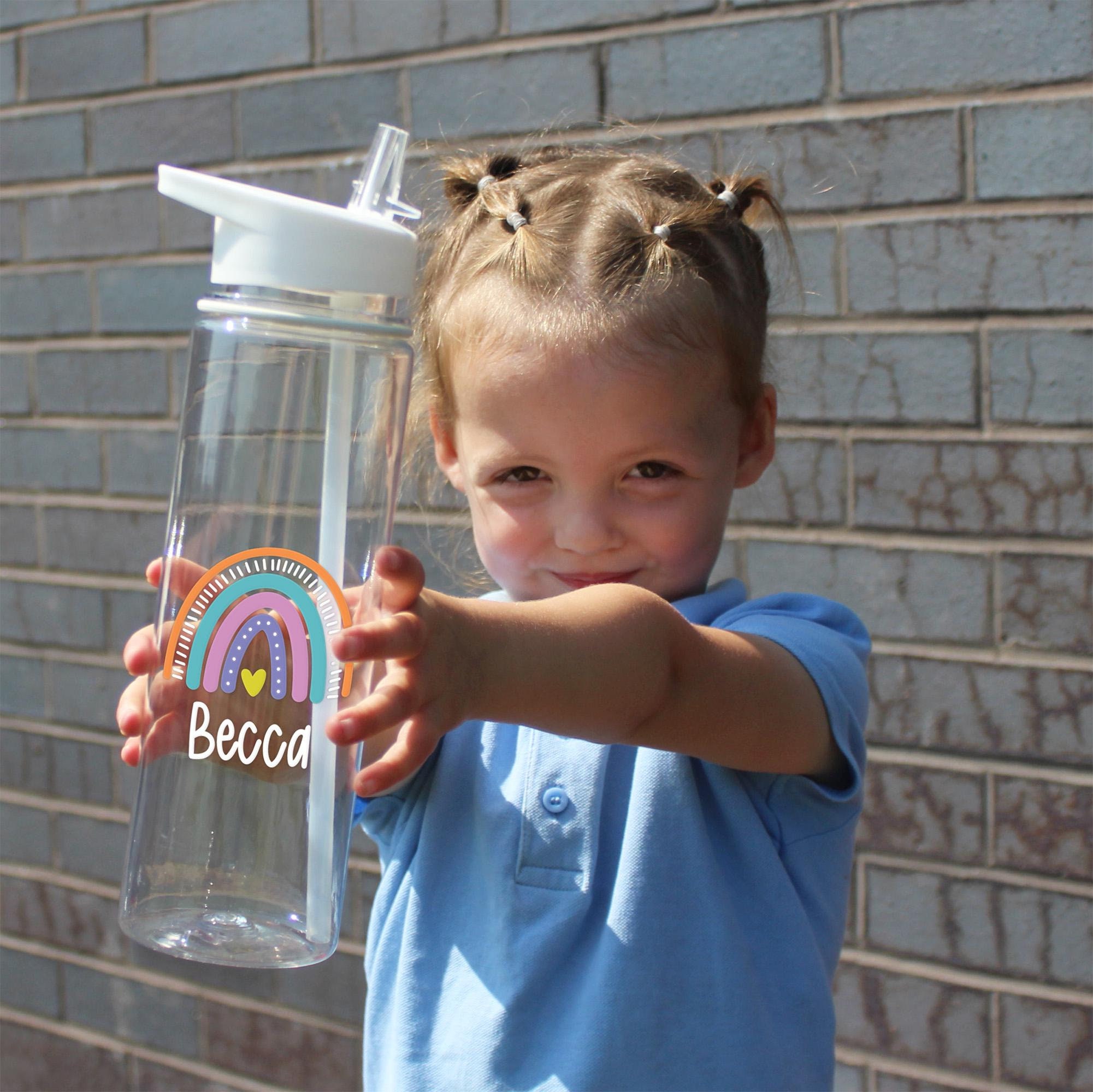 Personalised Kid Rainbow BPA Free 17oz Flip Straw Bottles | YouBottle100