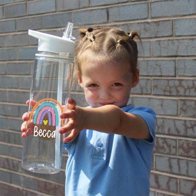 Personalised Kid Rainbow BPA Free 17oz Flip Straw Bottles | YouBottle100