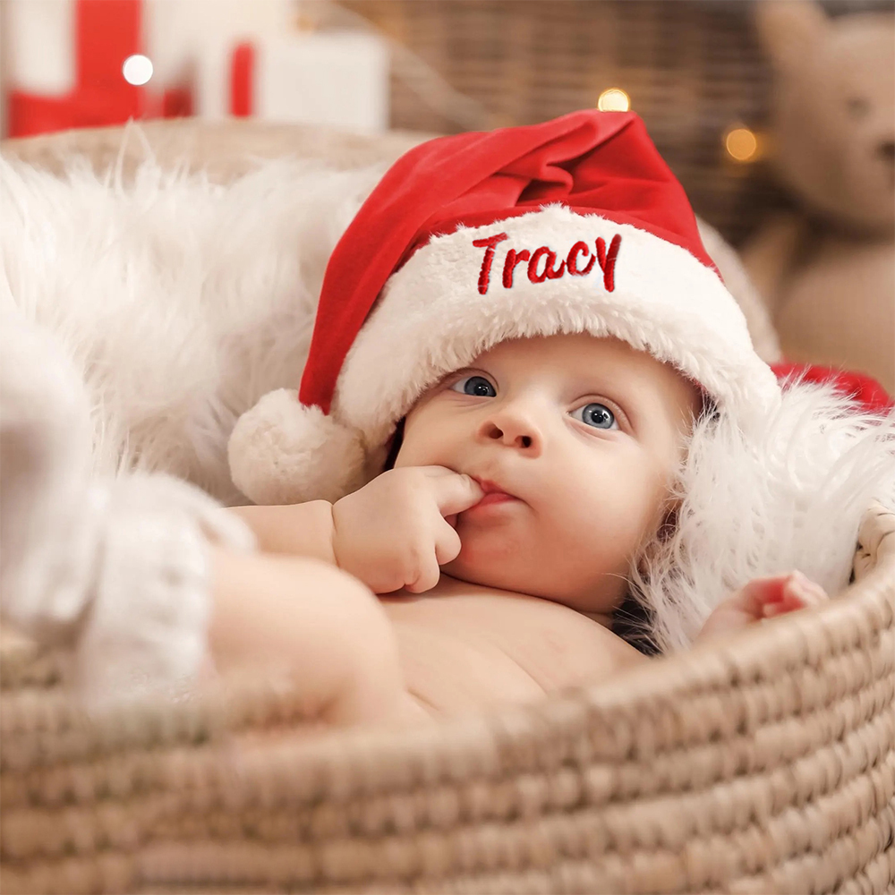 Personalized Embroidery Plush Christmas Santa Hat For Kid & Adult | MCGift100