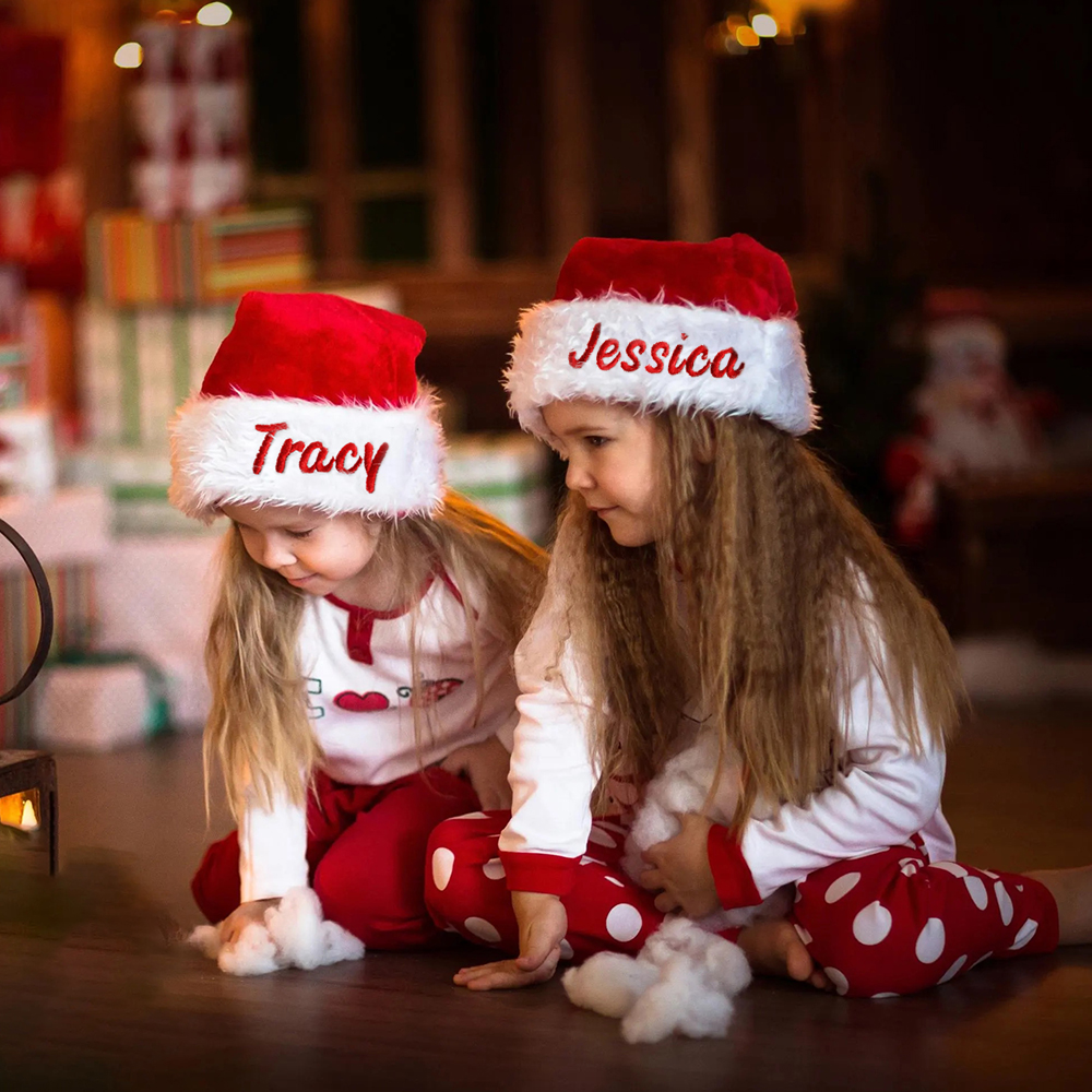 Personalized Embroidery Plush Christmas Santa Hat For Kid & Adult | MCGift100