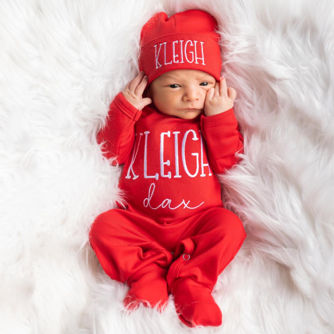 Personalized Embroidery Baby Coming Home Romper and Hat Set | CWBaby472