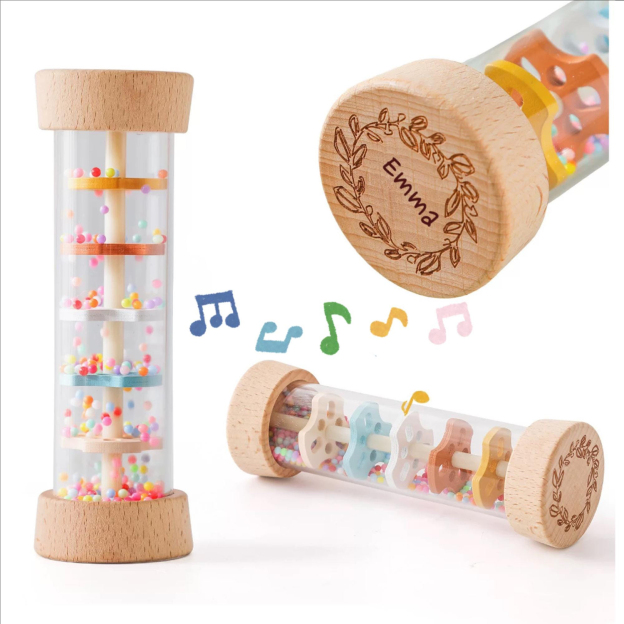 Personalized Baby Wood Rattle Sensory Toy | CWToy135