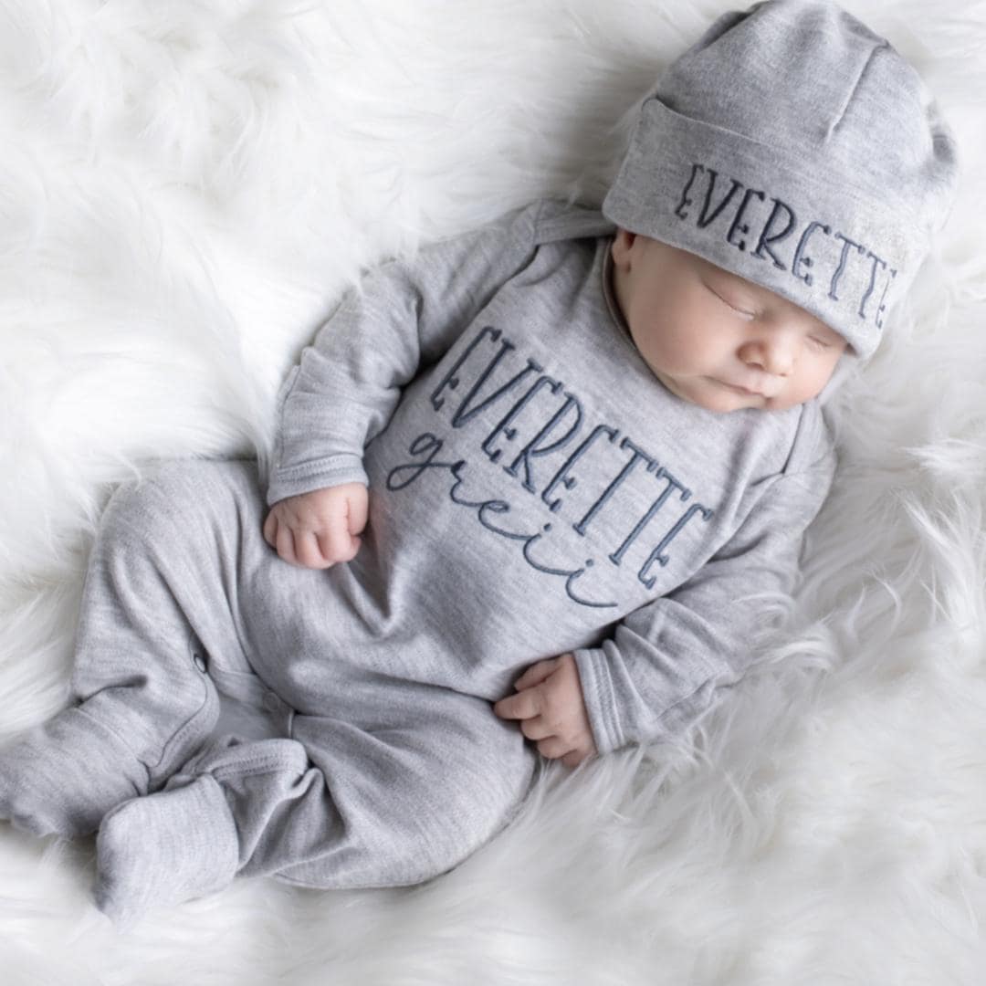 Personalized Embroidery Baby Coming Home Romper and Hat Set | CWBaby472