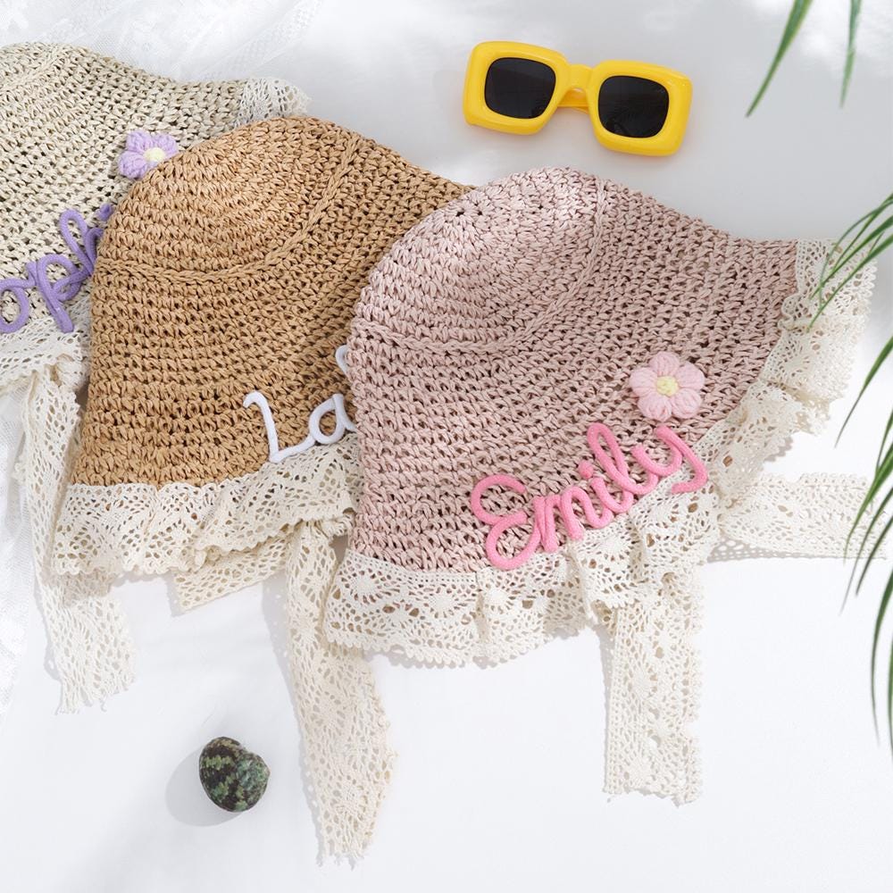 Personalized Summer Hand Embroidered Straw Hat | CWBeach197