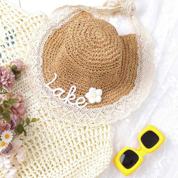 Personalized Summer Hand Embroidered Straw Hat | CWBeach197