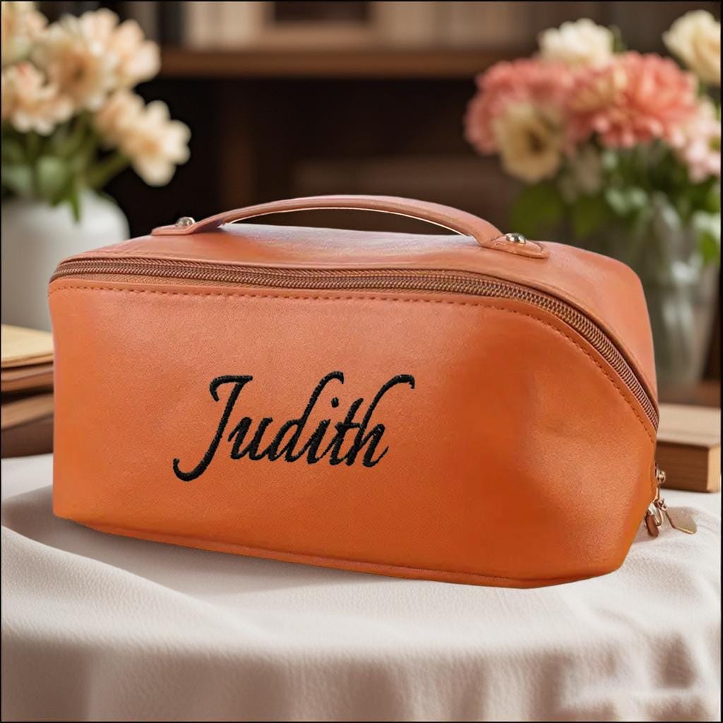 Personalized Embroidered Leather Travel Makeup Bag | CWPack298