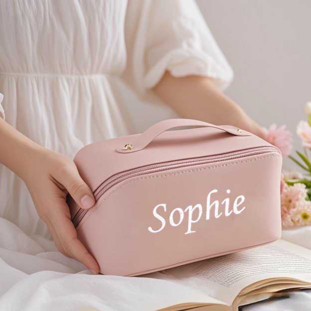 Personalized Embroidered Leather Travel Makeup Bag | CWPack298