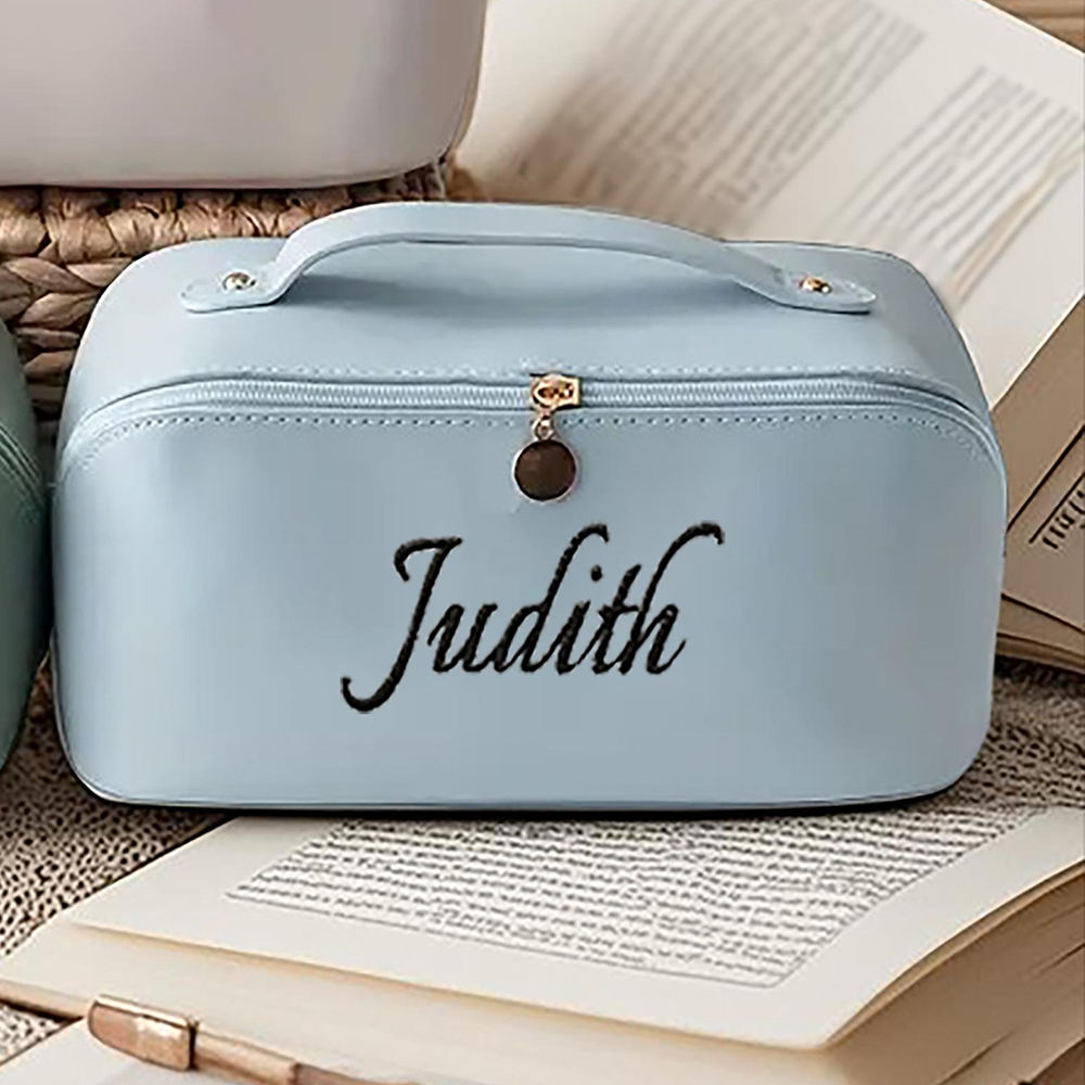 Personalized Embroidered Leather Travel Makeup Bag | CWPack298