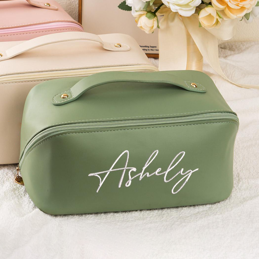 Personalized Embroidered Leather Travel Makeup Bag | CWPack298