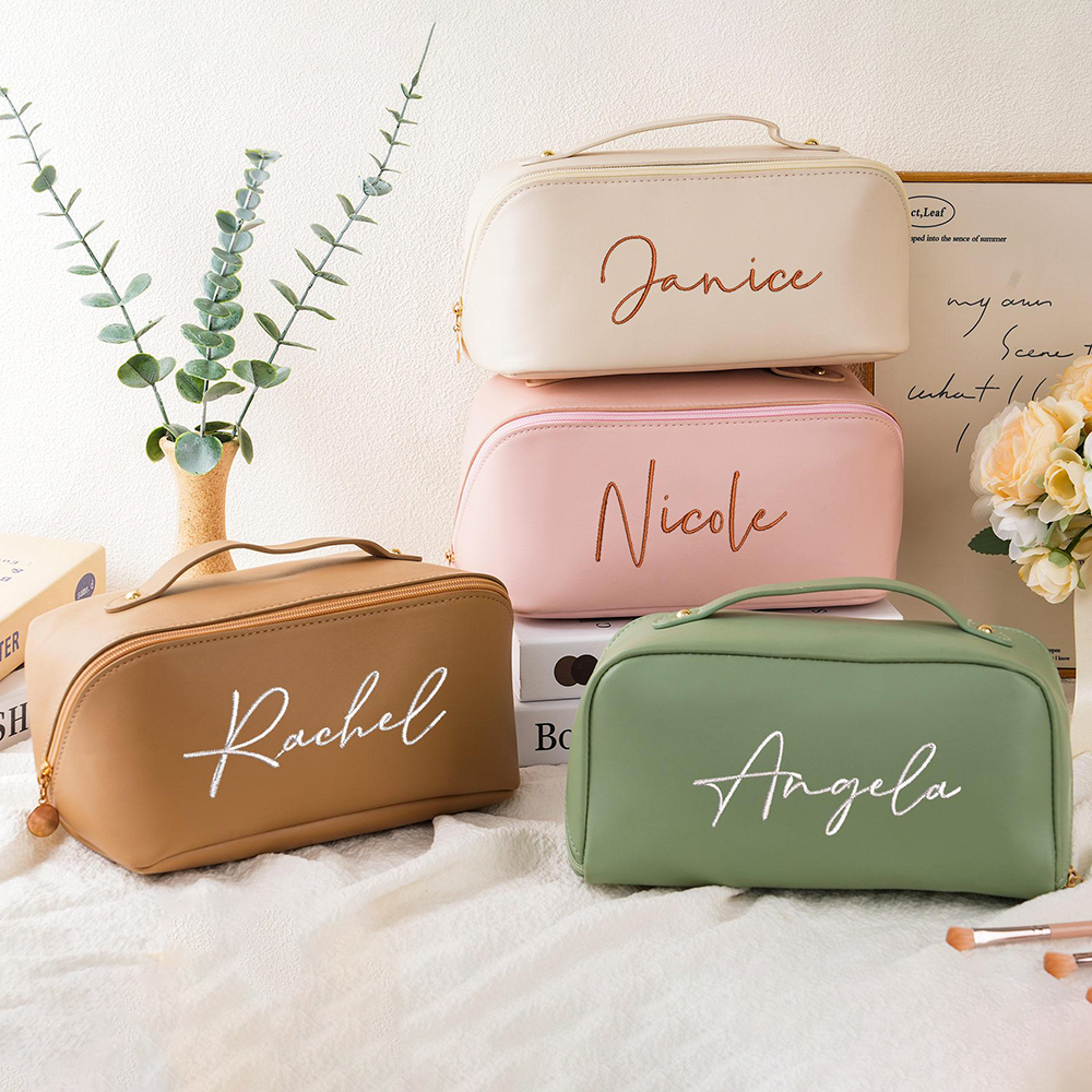 Personalized Embroidered Leather Travel Makeup Bag | CWPack298