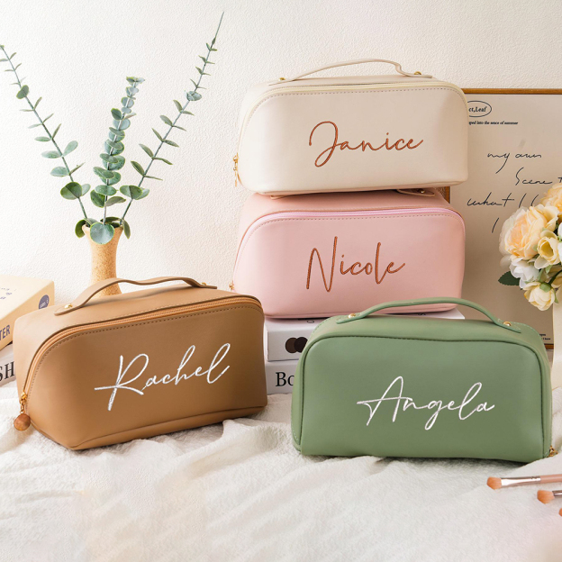 Personalized Embroidered Leather Travel Makeup Bag | CWPack298