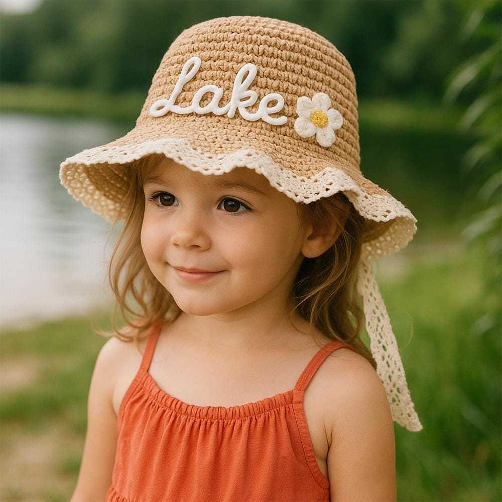 Personalized Summer Hand Embroidered Straw Hat | CWBeach197