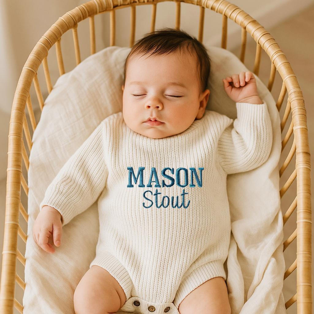 Personalized embroidered Name Baby Sweater Romper | CWBaby278