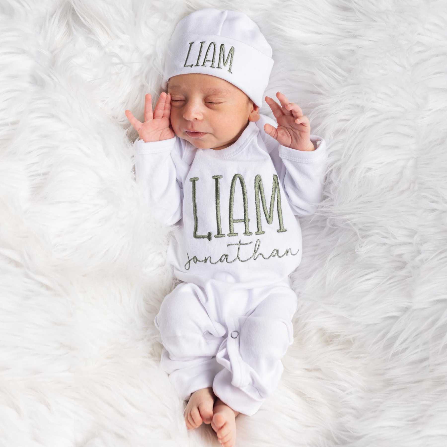 Personalized Embroidery Baby Coming Home Romper and Hat Set | CWBaby379