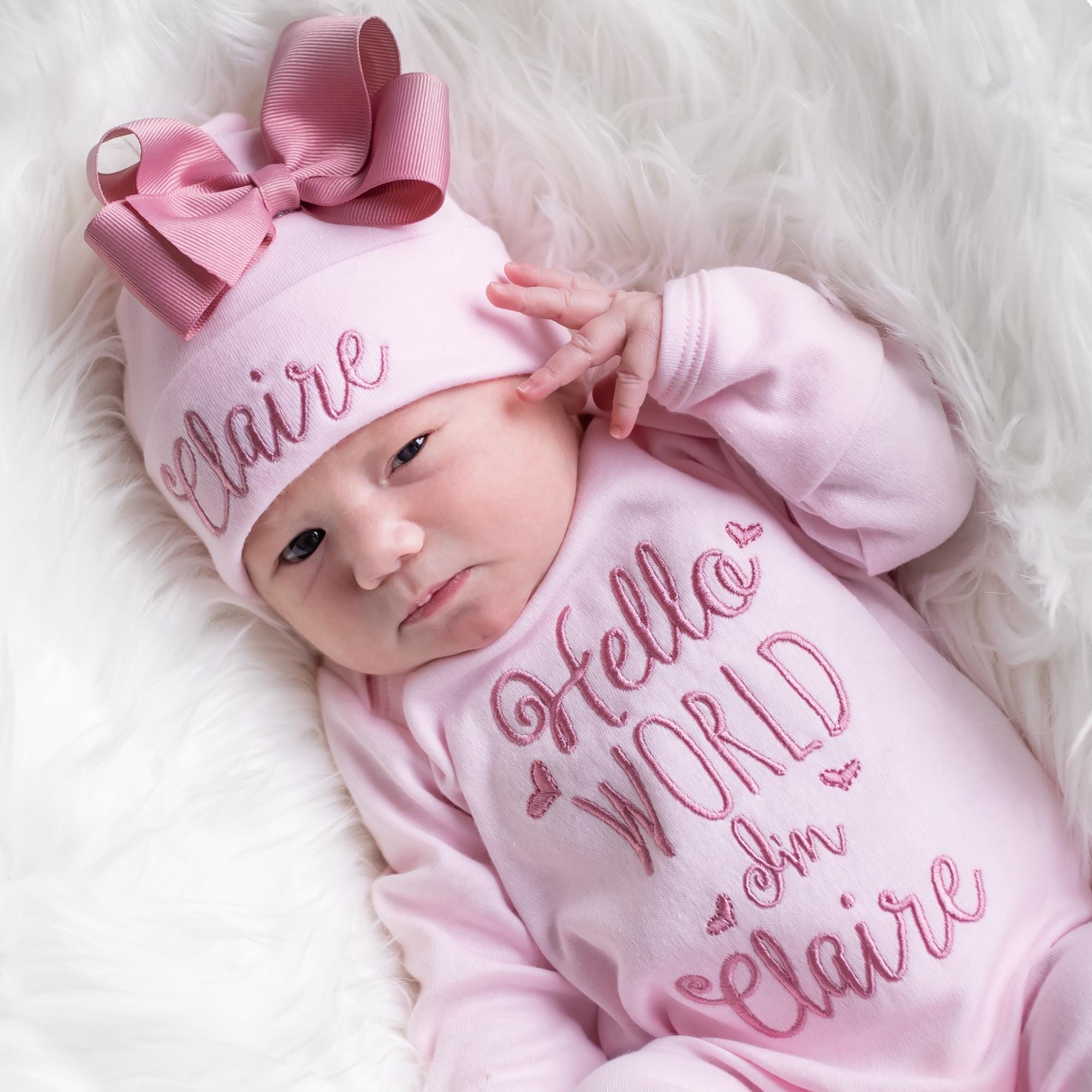 Personalized Embroidery Baby Girl Coming Home Romper and Hat Set | CWBaby441
