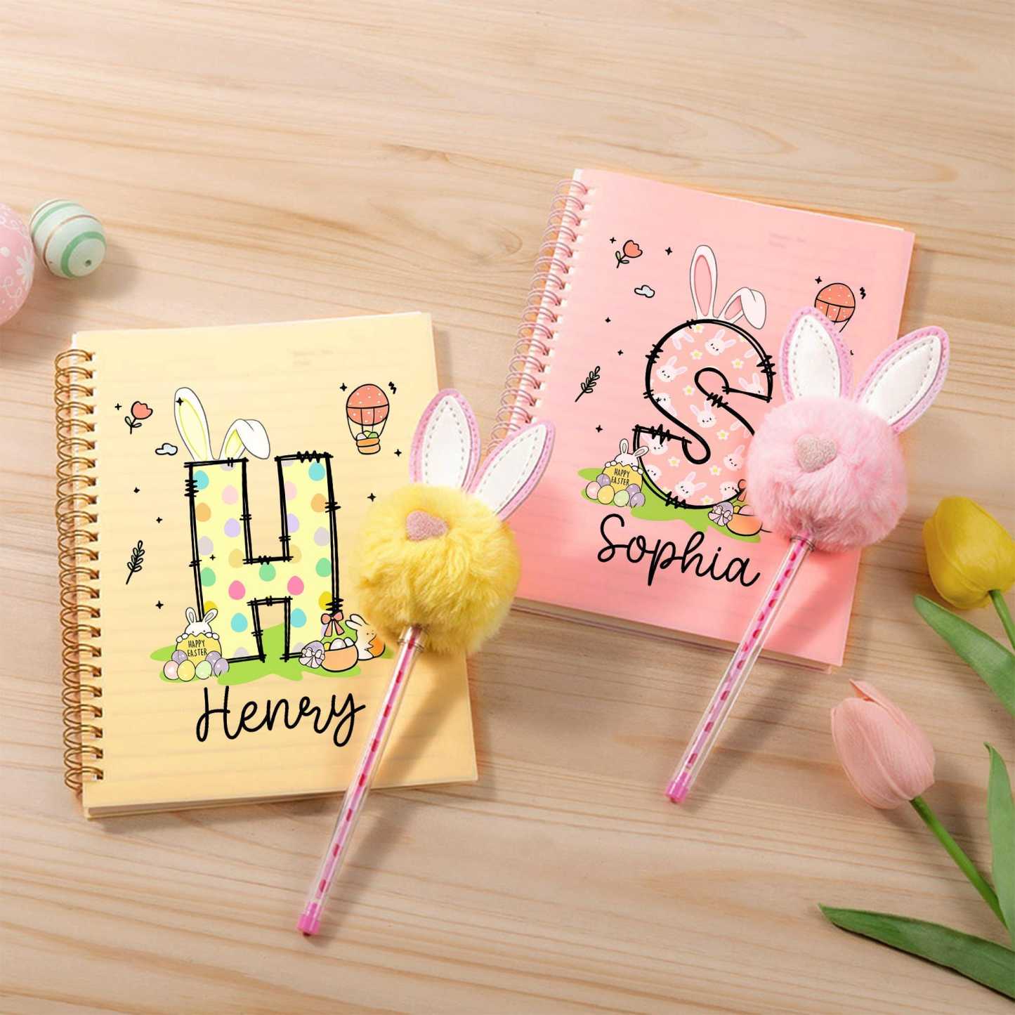 Personalised Easter Bunny Eggs Notebook and Pom-Pen Set | CWToy177