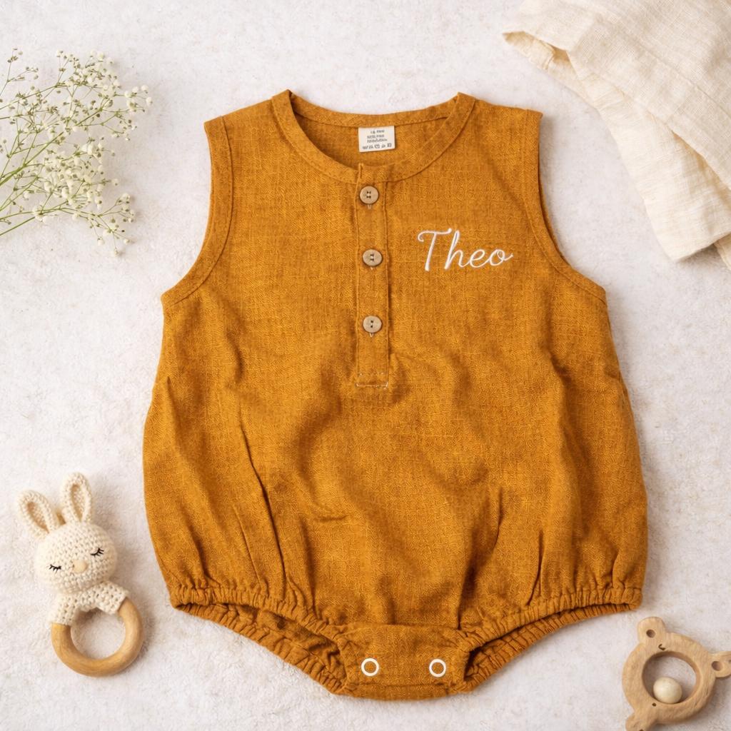 Personalized Baby Organic Linen Soft Romper | CWBaby477