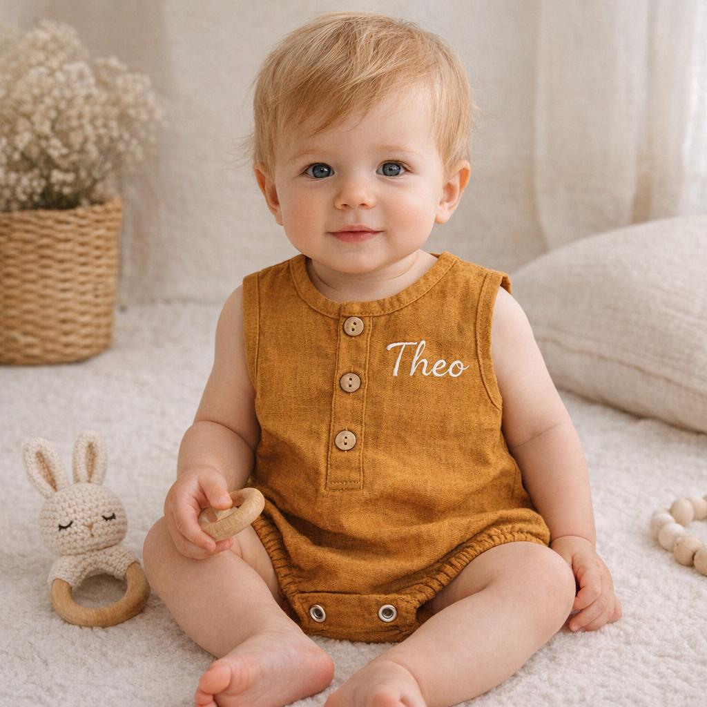 Personalized Baby Organic Linen Soft Romper | CWBaby477