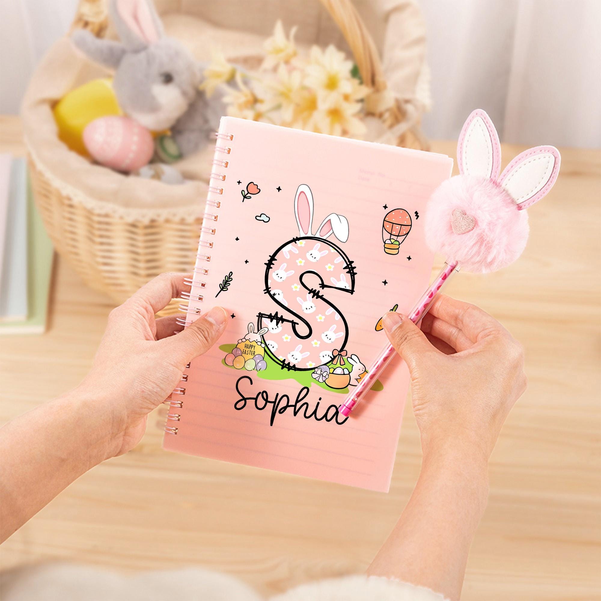 Personalised Easter Bunny Eggs Notebook and Pom-Pen Set | CWToy177