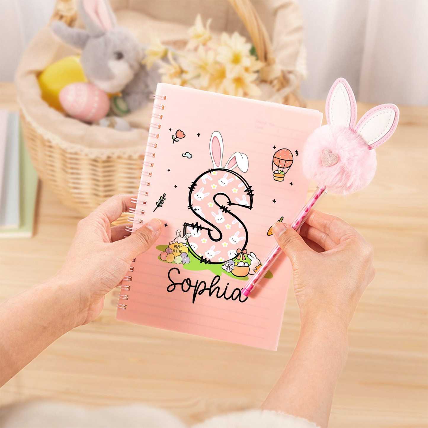 Personalised Easter Bunny Eggs Notebook and Pom-Pen Set | CWToy177