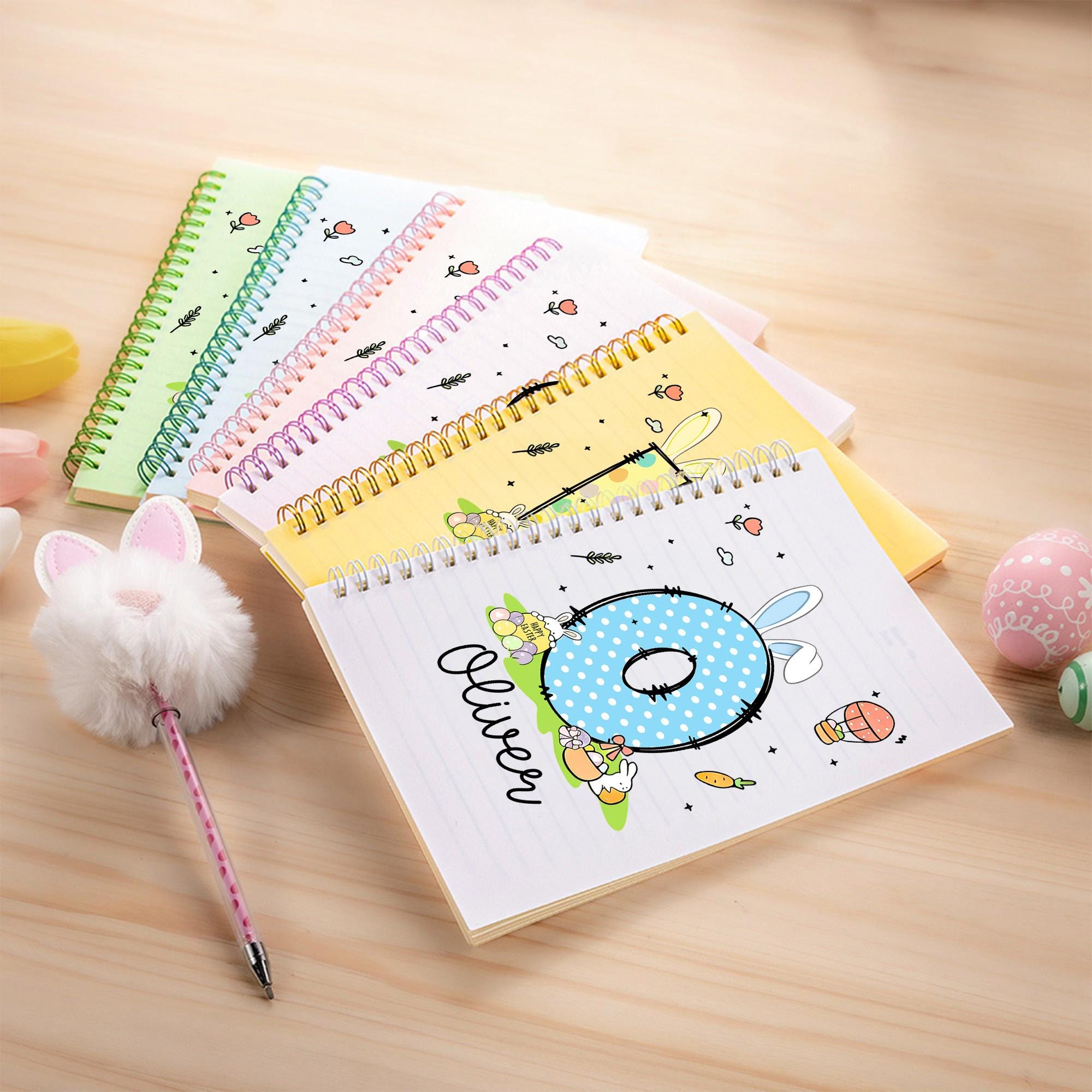 Personalised Easter Bunny Eggs Notebook and Pom-Pen Set | CWToy177