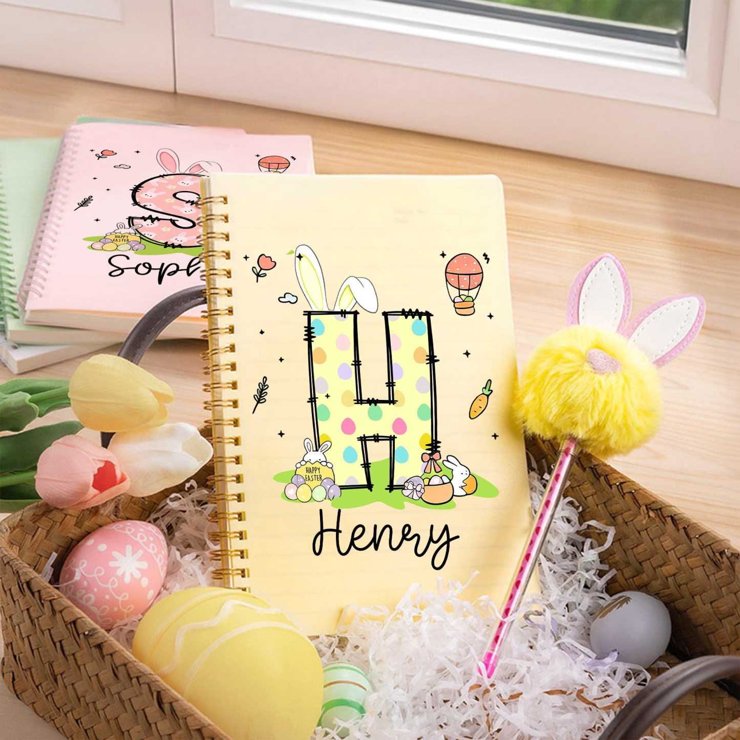 Personalised Easter Bunny Eggs Notebook and Pom-Pen Set | CWToy177