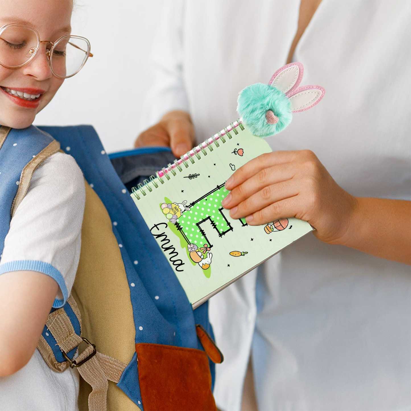 Personalised Easter Bunny Eggs Notebook and Pom-Pen Set | CWToy177