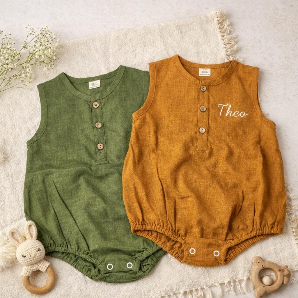 Personalized Baby Organic Linen Soft Romper | CWBaby477