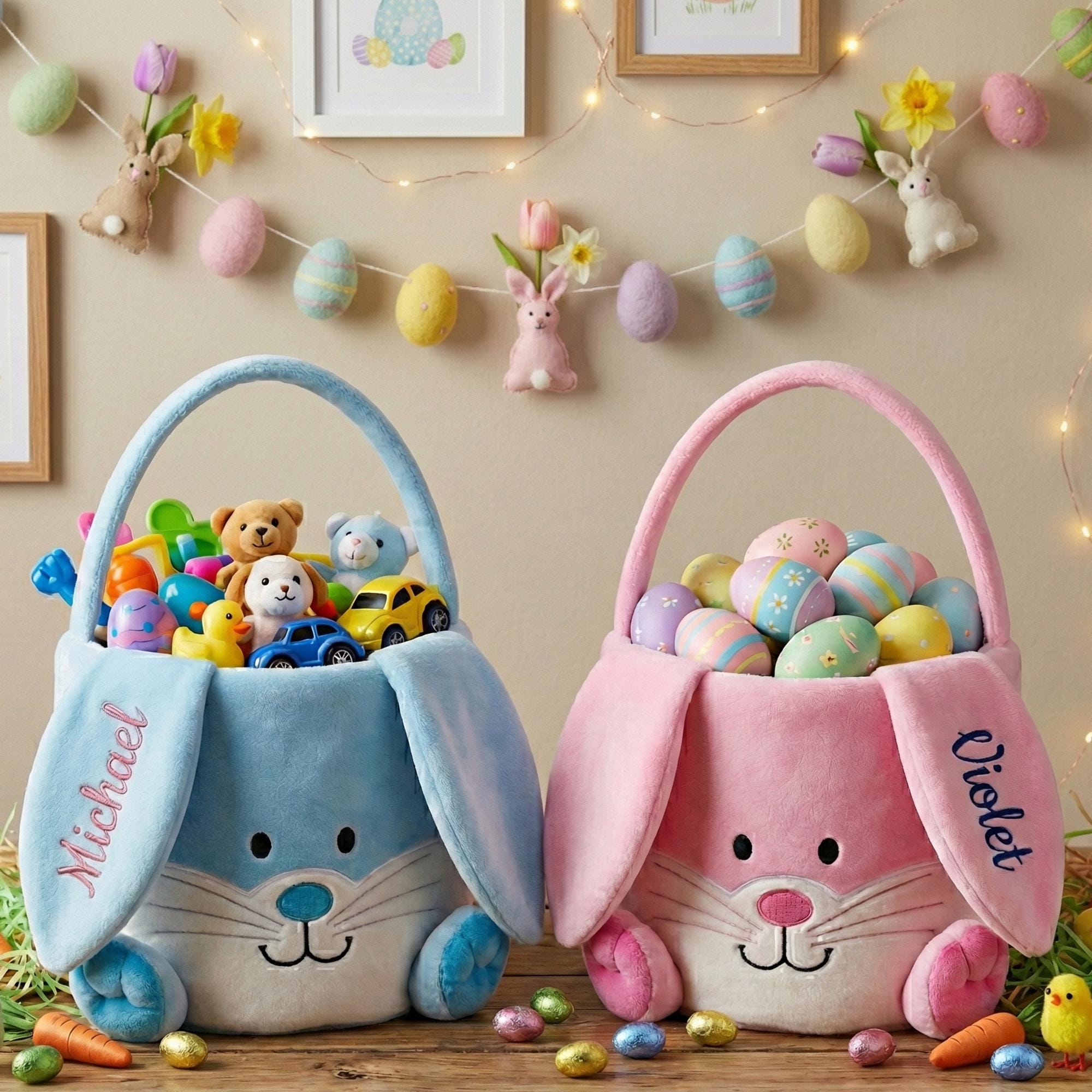 Personalised Embroidered Easter Bunny Basket | CWEaster95